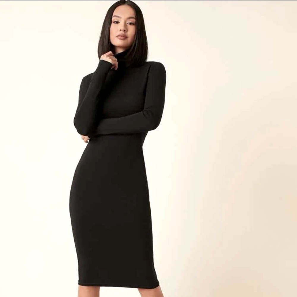 SOLD SHEIN BASICS Cotton High Neck Solid Bodcon Dress